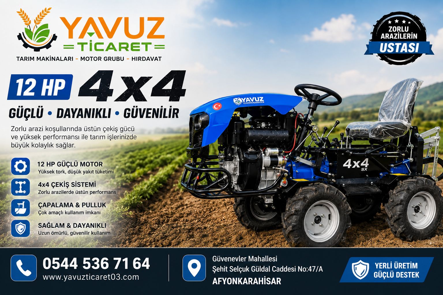 YAVUZ 4X4 12 HP ARKADAN ÇAPALI