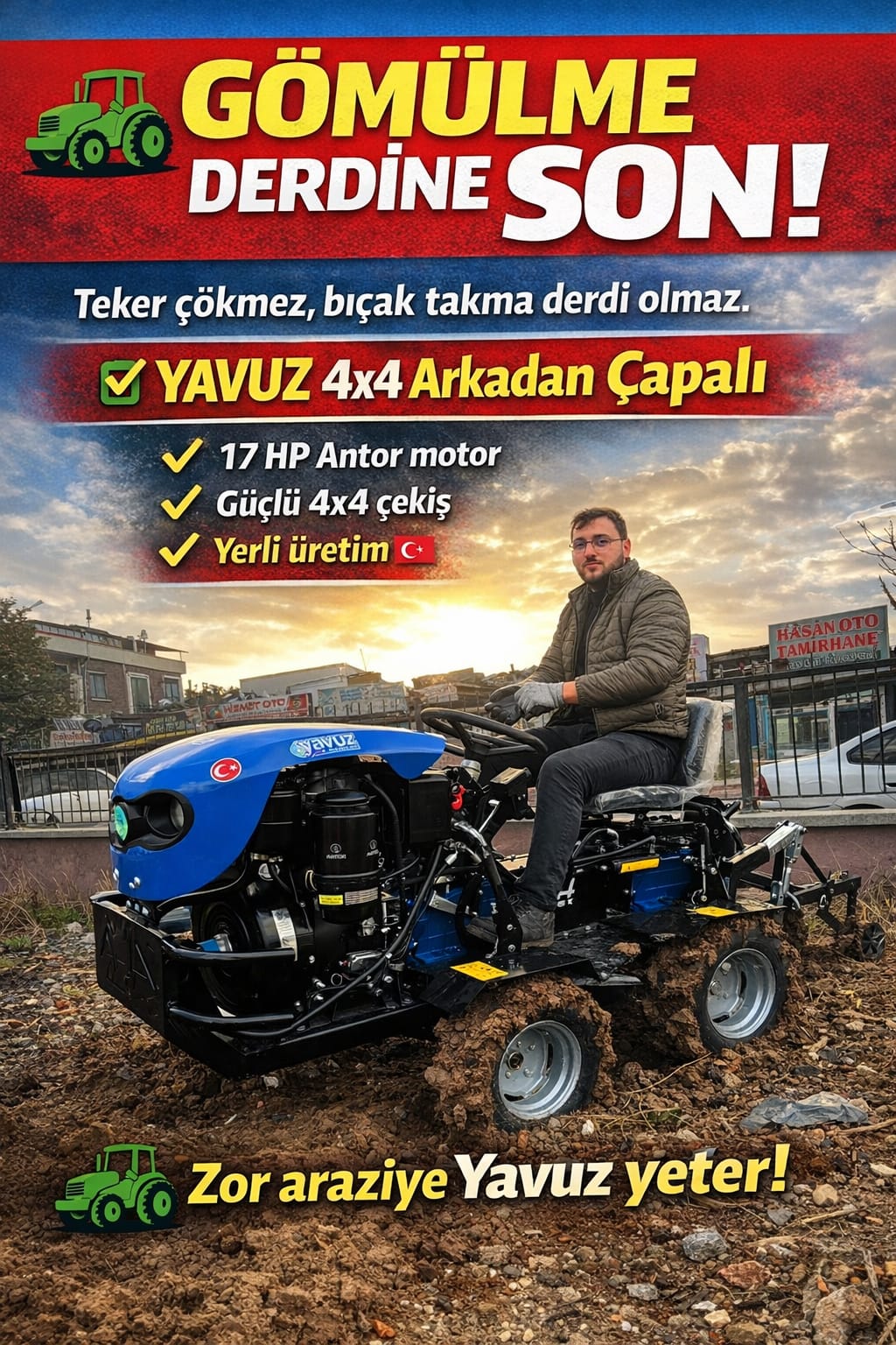 YAVUZ 4X4 PRO ARKADAN ÇAPALI 17HP ANTOR MOTORLU